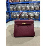 Hermes Kelly 25/28cm Retourne Bag Togo Leather In Burgundy WAX High