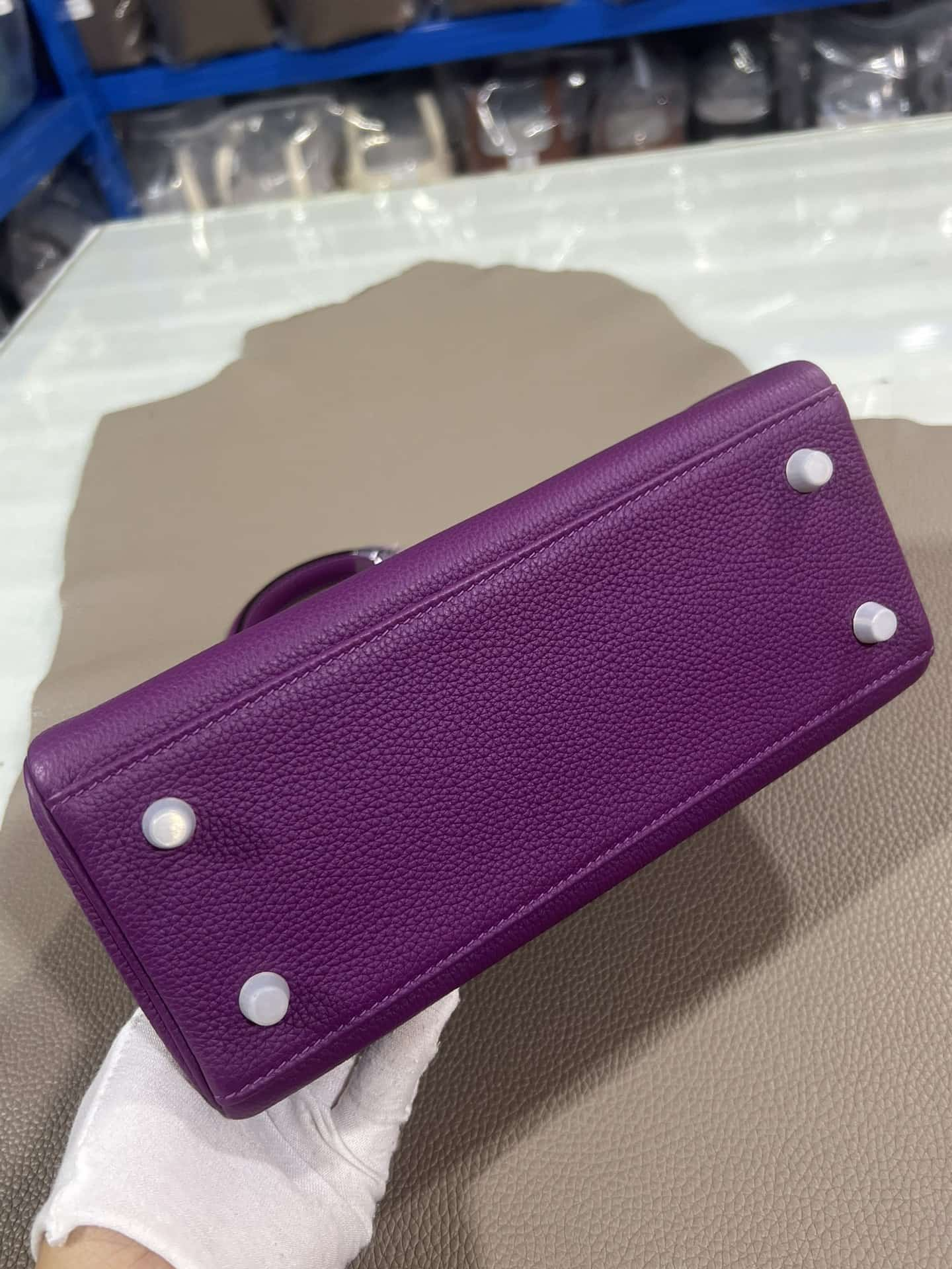 Hermes Kelly 25/28cm Retourne Bag Togo Leather In Purple WAX High