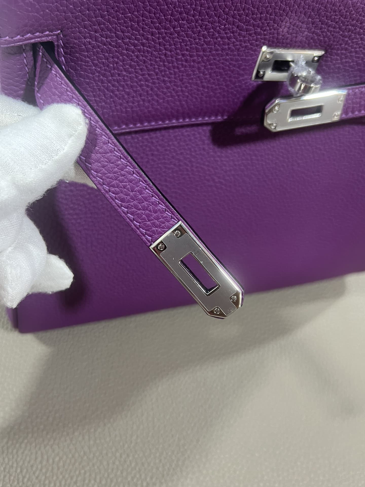 Hermes Kelly 25/28cm Retourne Bag Togo Leather In Purple WAX High