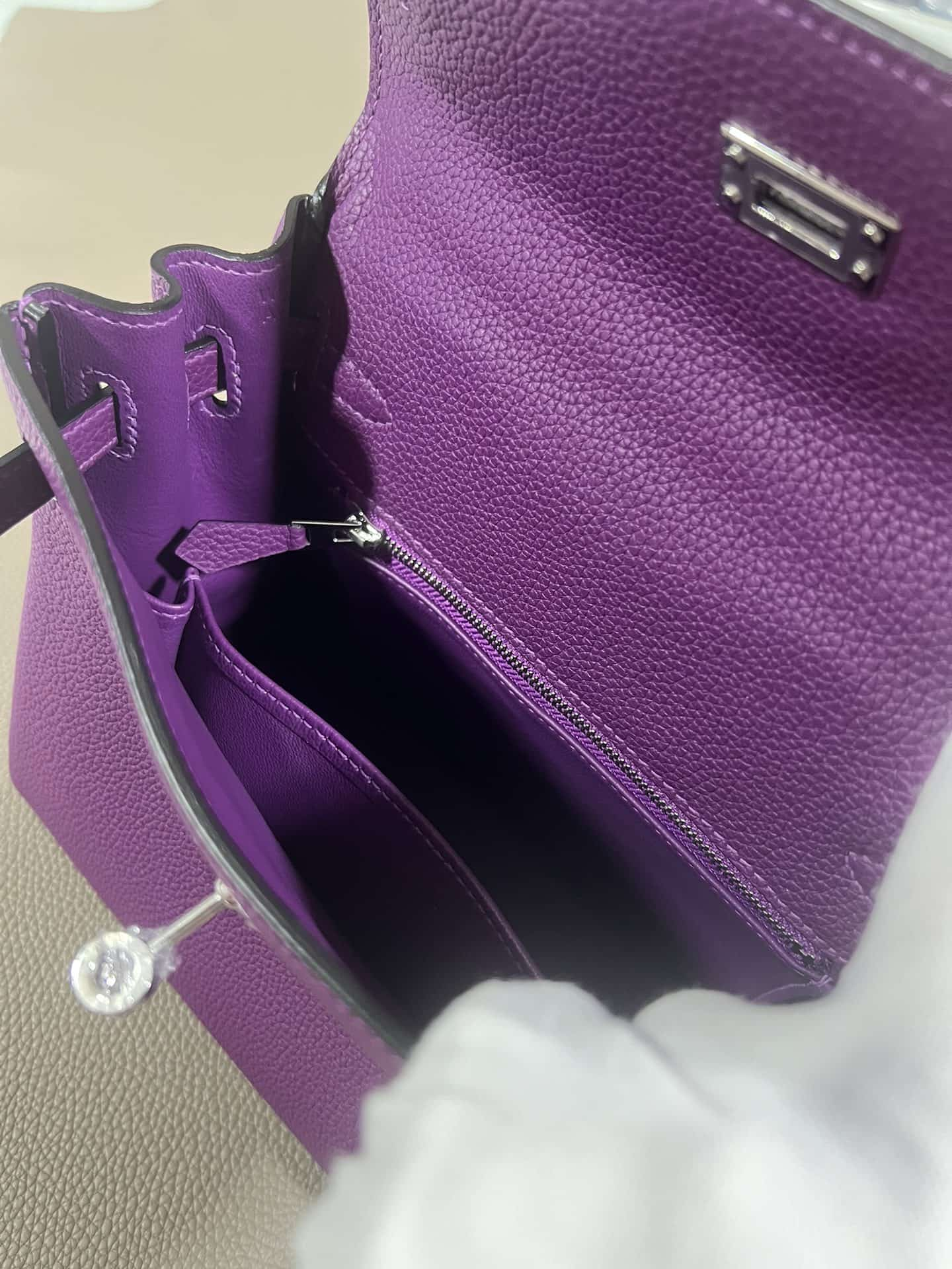 Hermes Kelly 25/28cm Retourne Bag Togo Leather In Purple WAX High