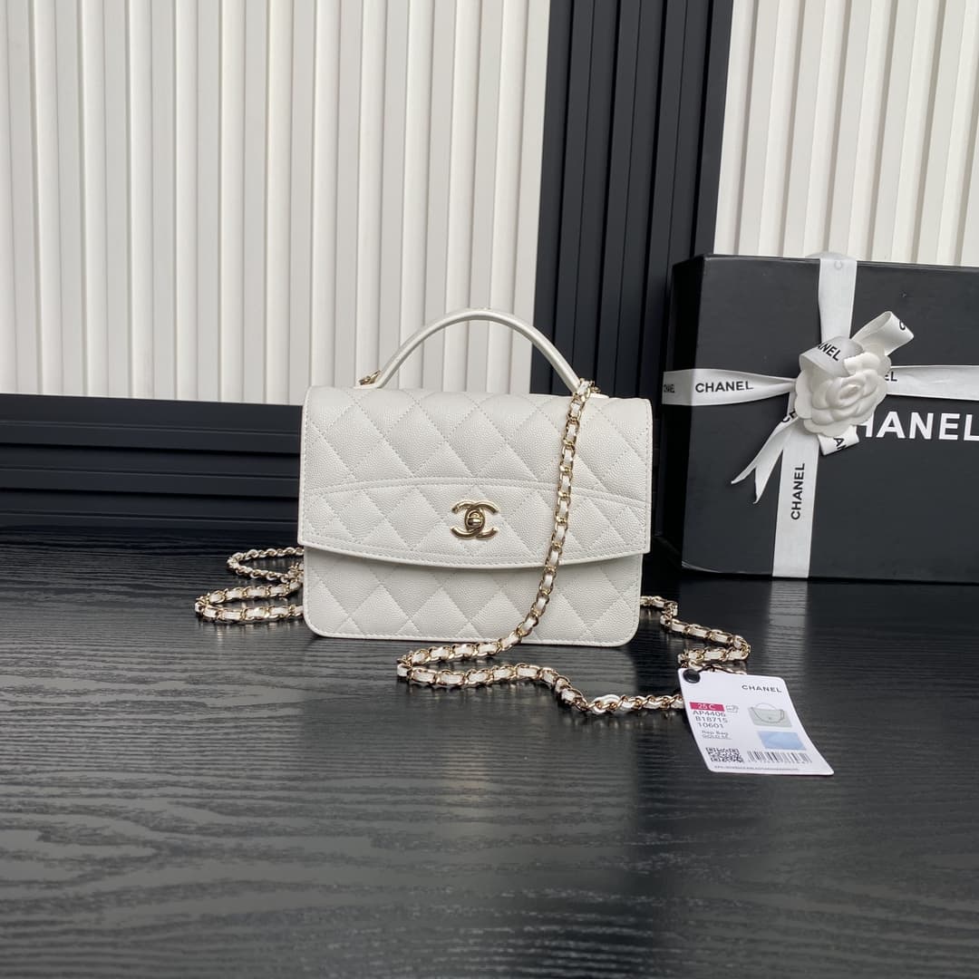 Chanel BACKPACK AP4407 Grained Calfskin & Gold-Tone Metal White A