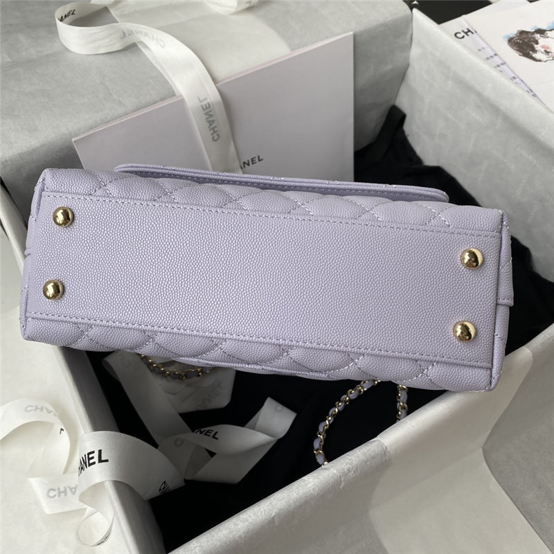 SMALL FLAP BAG WITH TOP HANDLE Grained Calfskin & Gold Metal Lilac A