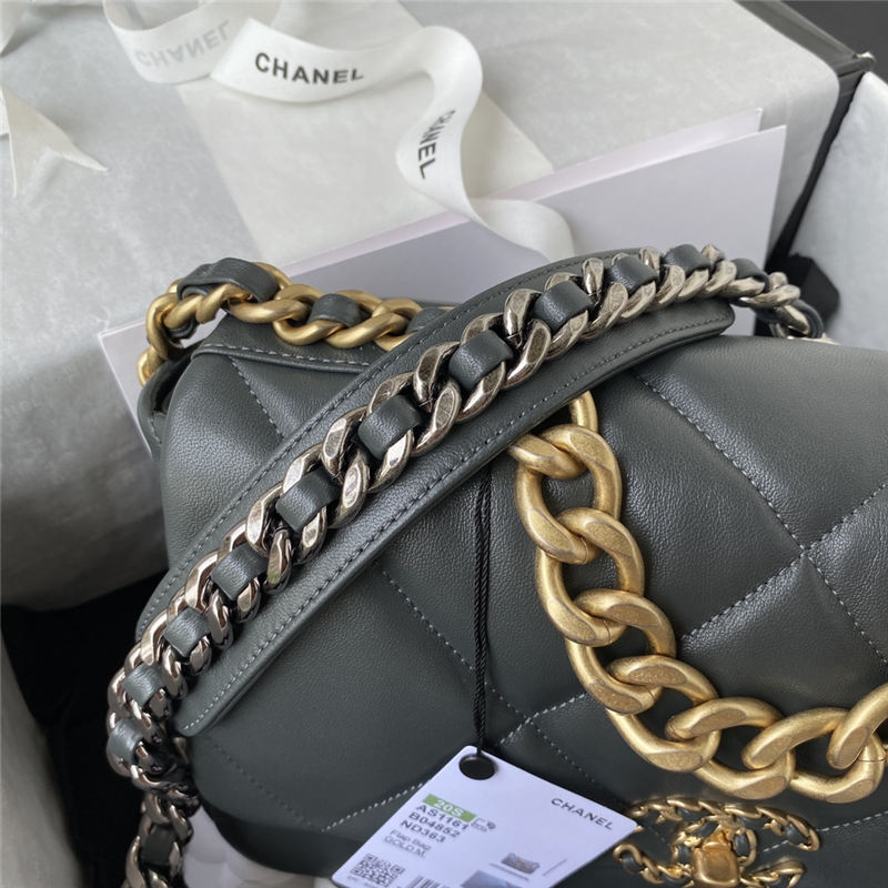 Large Chanel 19 Flap Bag Goatskin/Lambskin Dark Grey High