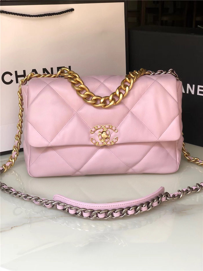 Large Chanel 19 Flap Bag Goatskin/Lambskin Pink High