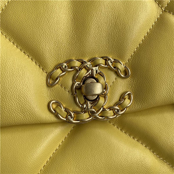 Large Chanel 19 Flap Bag Goatskin/Lambskin Yellow High