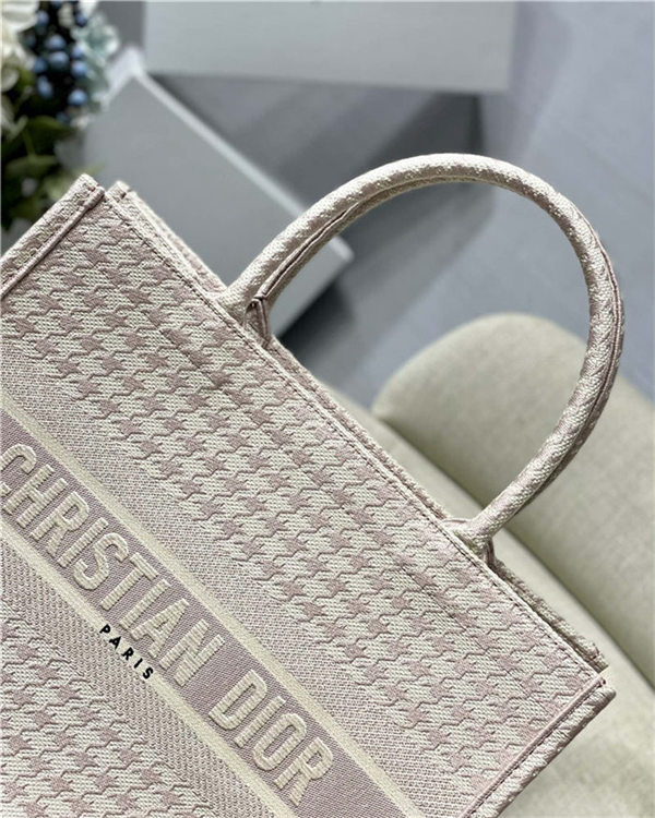 MEDIUM Dior BOOK TOTE Houndstooth Embroidery Pink High