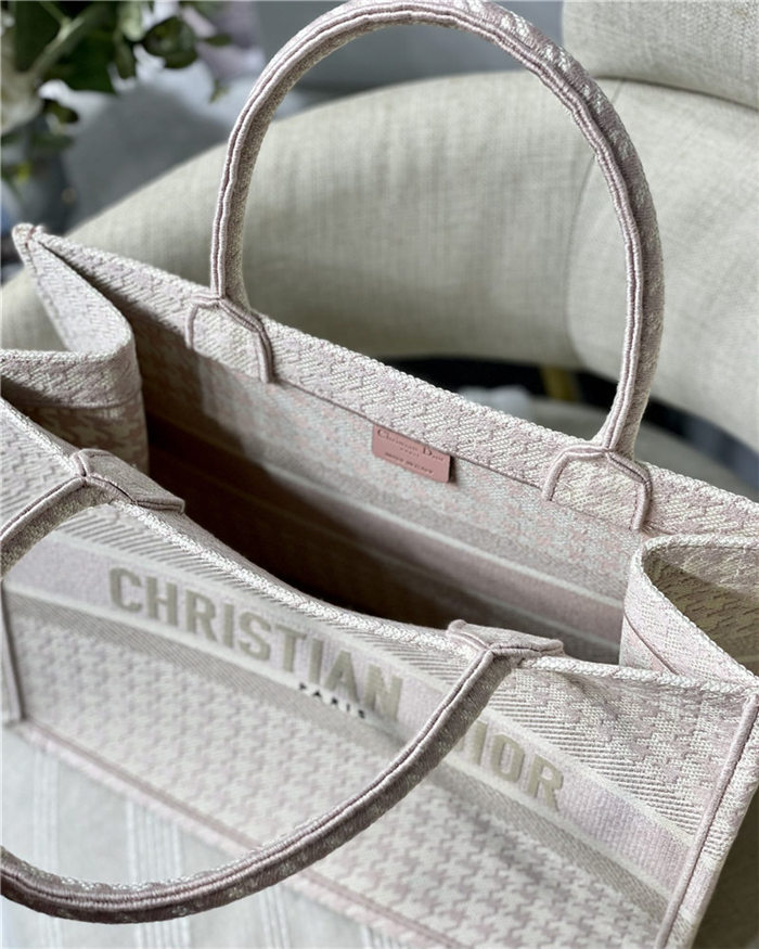 MEDIUM Dior BOOK TOTE Houndstooth Embroidery Pink High