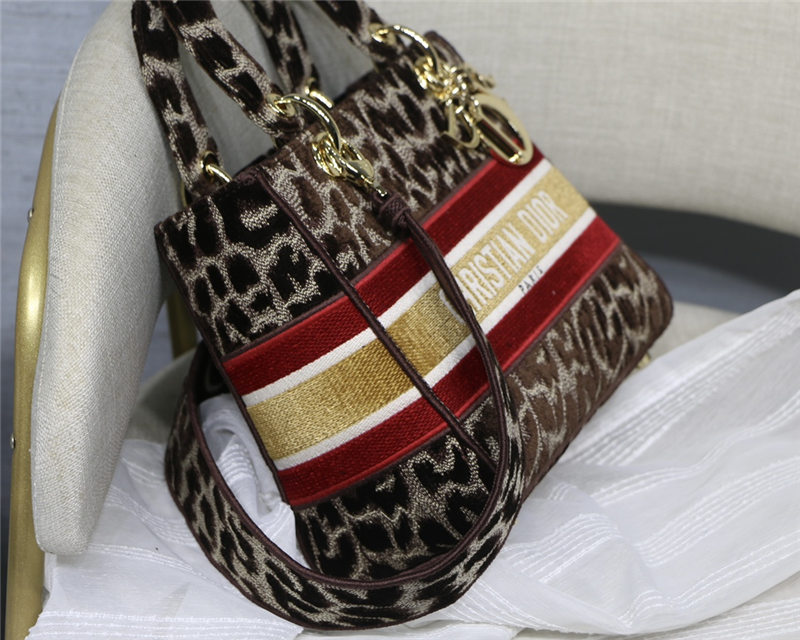 MEDIUM LADY D-LITE BAG Leopard-Effect Embroidered Velvet High