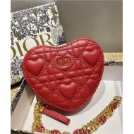 DiorAMOUR Dior CARO HEART POUCH WITH CHAIN Cannage Calfskin with Heart Motif Red High