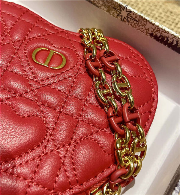 DiorAMOUR Dior CARO HEART POUCH WITH CHAIN Cannage Calfskin with Heart Motif Red High