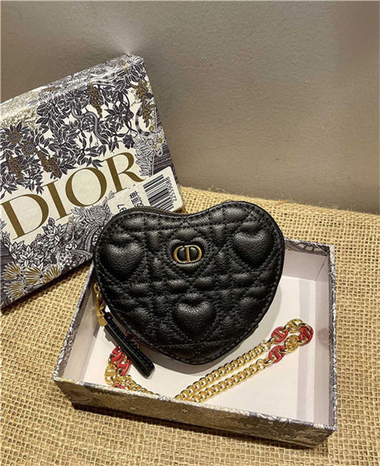 DiorAMOUR Dior CARO HEART POUCH WITH CHAIN Cannage Calfskin with Heart Motif Black High