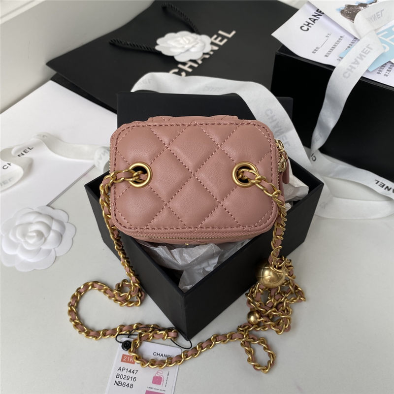 Chanel SMALL VANITY WITH CHAIN Lambskin & Gold-Tone Metal AP1447 Pink A