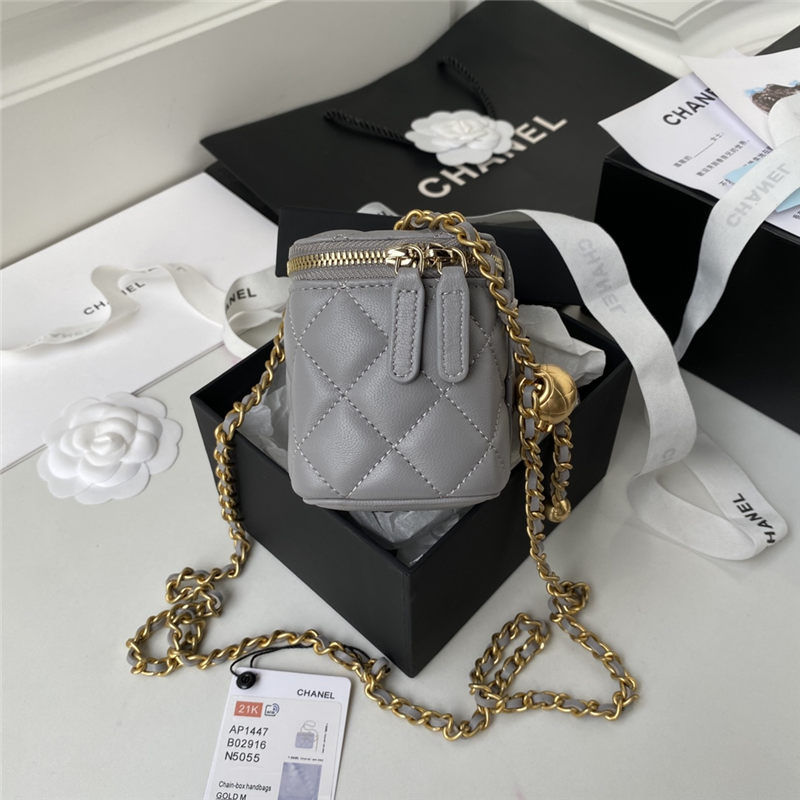 Chanel SMALL VANITY WITH CHAIN Lambskin & Gold-Tone Metal AP1447 Grey A