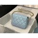 MINI FLAP BAG Iridescent Grained Calfskin & Gold-Tone Metal AS2855 Light Blue A