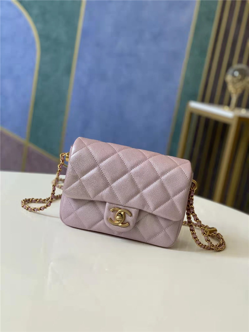 MINI FLAP BAG Iridescent Grained Calfskin & Gold-Tone Metal AS2855 Pink A