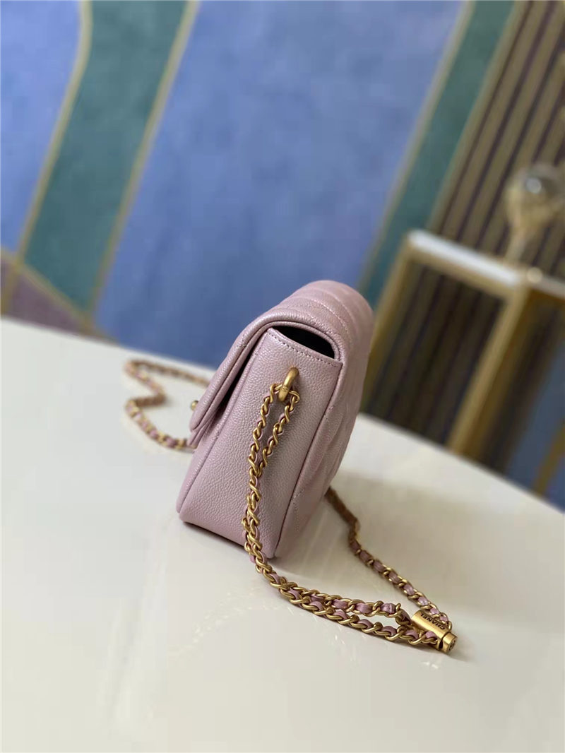 MINI FLAP BAG Iridescent Grained Calfskin & Gold-Tone Metal AS2855 Pink A