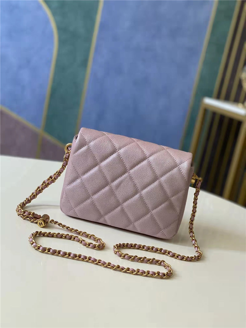 MINI FLAP BAG Iridescent Grained Calfskin & Gold-Tone Metal AS2855 Pink A