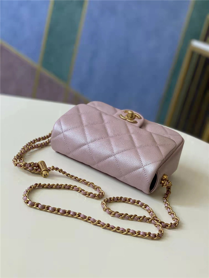 MINI FLAP BAG Iridescent Grained Calfskin & Gold-Tone Metal AS2855 Pink A