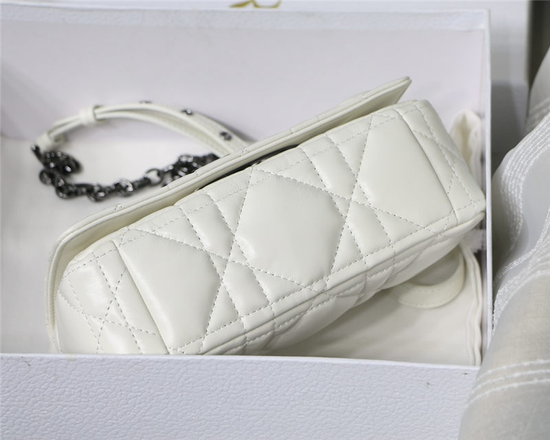 SMALL Dior CARO BAG Quilted Macrocannage Calfskin White High