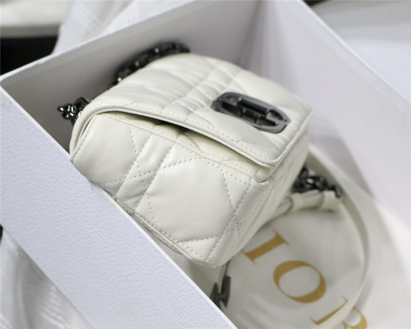 SMALL Dior CARO BAG Quilted Macrocannage Calfskin White High