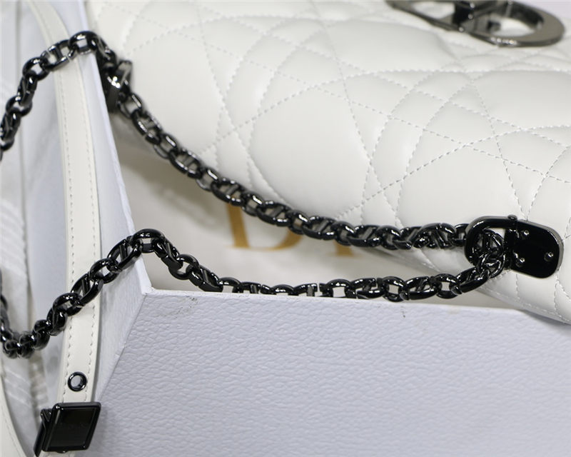 MEDIUM Dior CARO BAG Quilted Macrocannage Calfskin White High