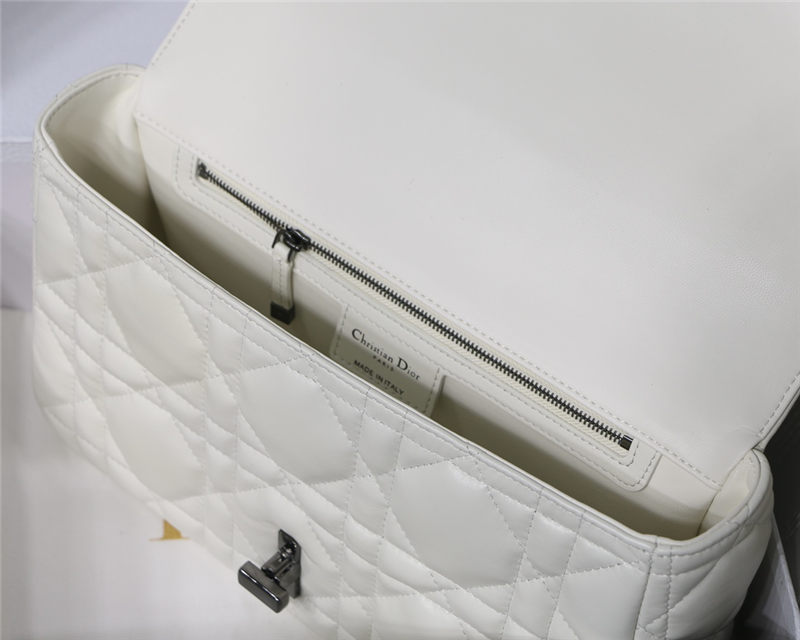 LARGE Dior CARO BAG Quilted Macrocannage Calfskin White High