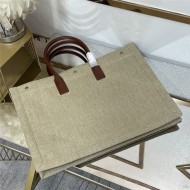 RIVE GAUCHE TOTE BAG IN LINEN AND LEATHER High