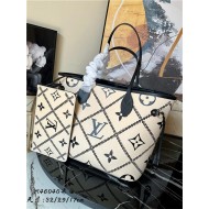 Louis Vuitton NEVERFULL MM Embroidered embossed supple grained cowhide leather Cream M46039 High