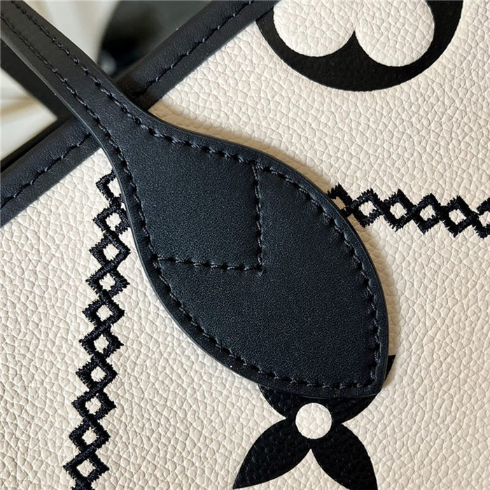 Louis Vuitton NEVERFULL MM Embroidered embossed supple grained cowhide leather Cream M46039 High