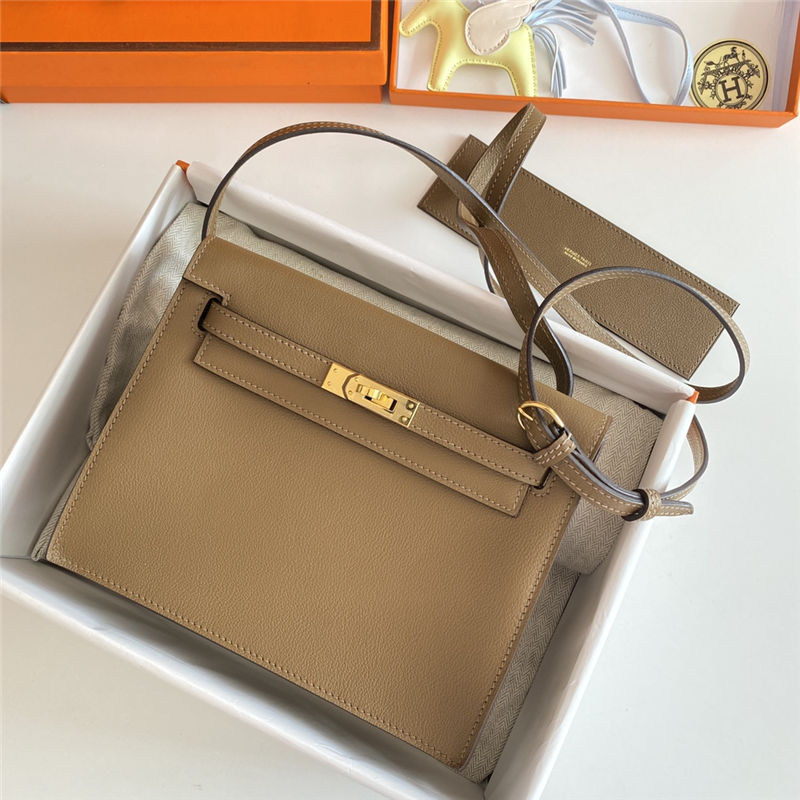 Hermes Kelly Danse 22cm Evercolor WAX Weimer Beige Gold Metal High