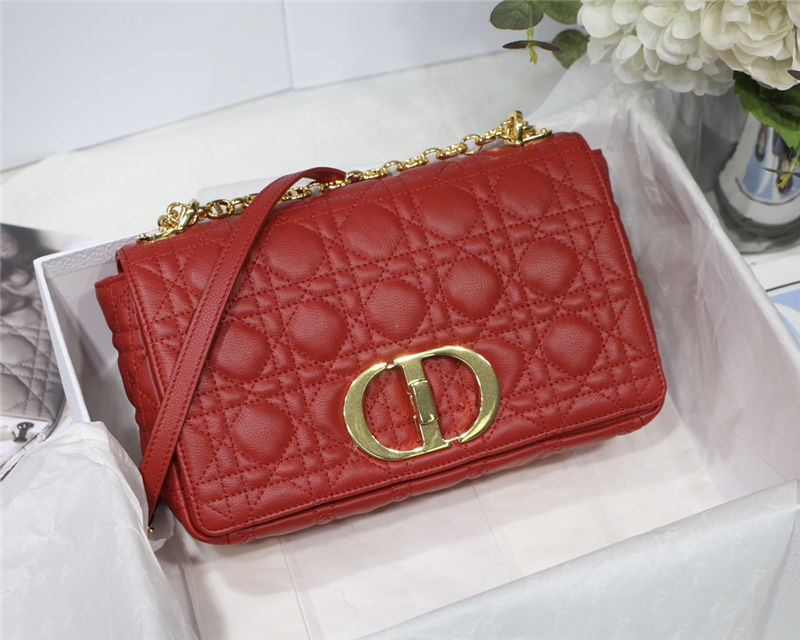 MEDIUM Dior CARO BAG Supple Cannage Calfskin Red High