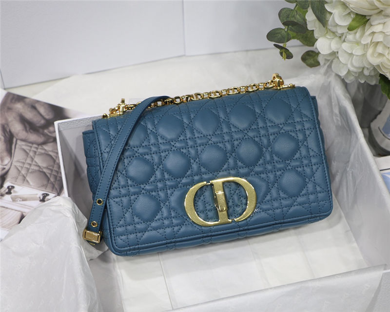 MEDIUM Dior CARO BAG Supple Cannage Calfskin Blue High