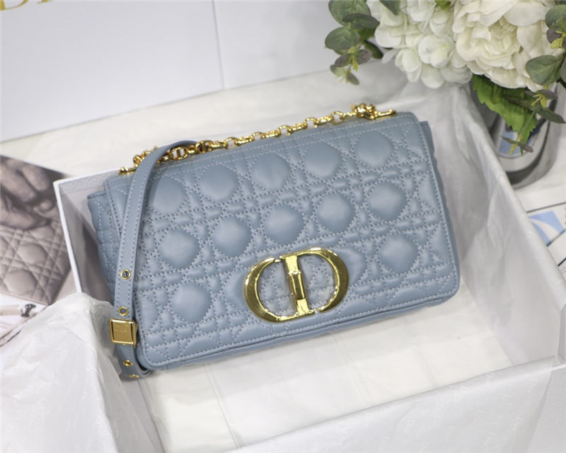 MEDIUM Dior CARO BAG Supple Cannage Calfskin Light Blue High