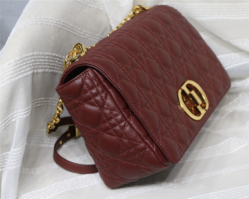 LARGE Dior CARO BAG Supple Cannage Calfskin Burgundy High