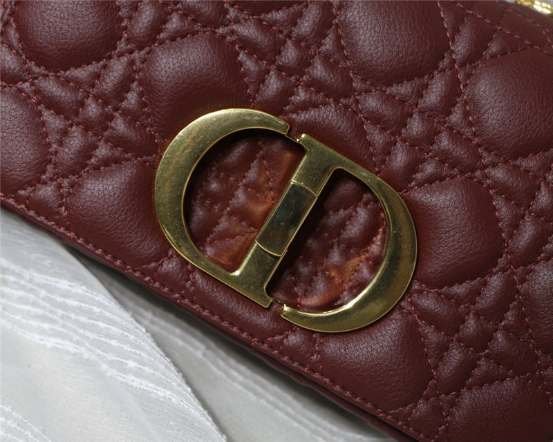 SMALL Dior CARO BAG Supple Cannage Calfskin Burgundy High