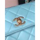 SMALL FLAP BAG WITH TOP HANDLE Lambskin Gold Metal Blue A