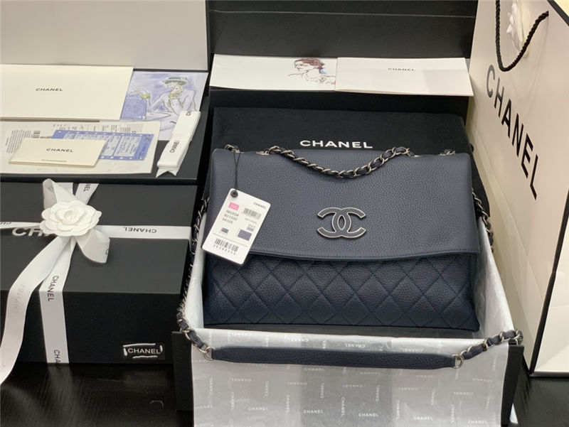 Chanel FLAP BAG Calfskin A8095 Navy Blue High