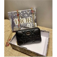 Dior CARO DETACHABLE CARD HOLDER Supple Cannage Calfskin Black High