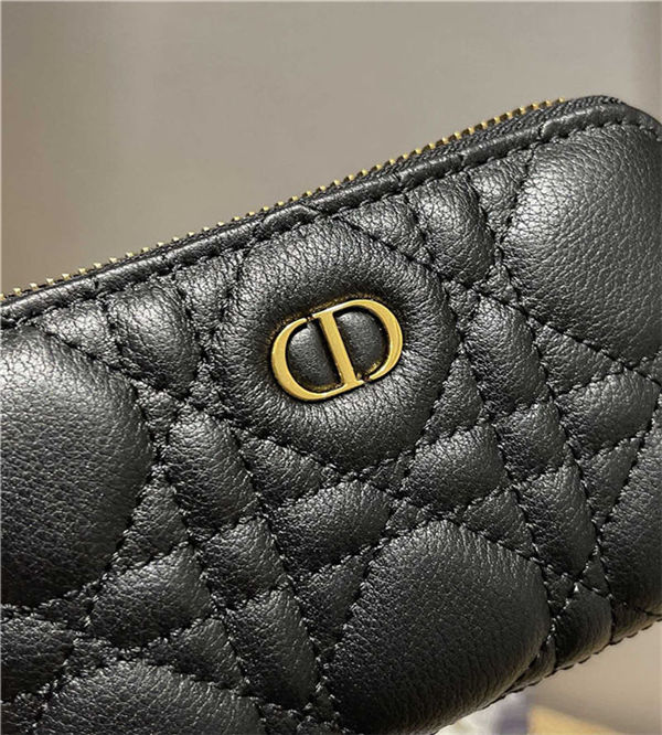 Dior CARO DETACHABLE CARD HOLDER Supple Cannage Calfskin Black High