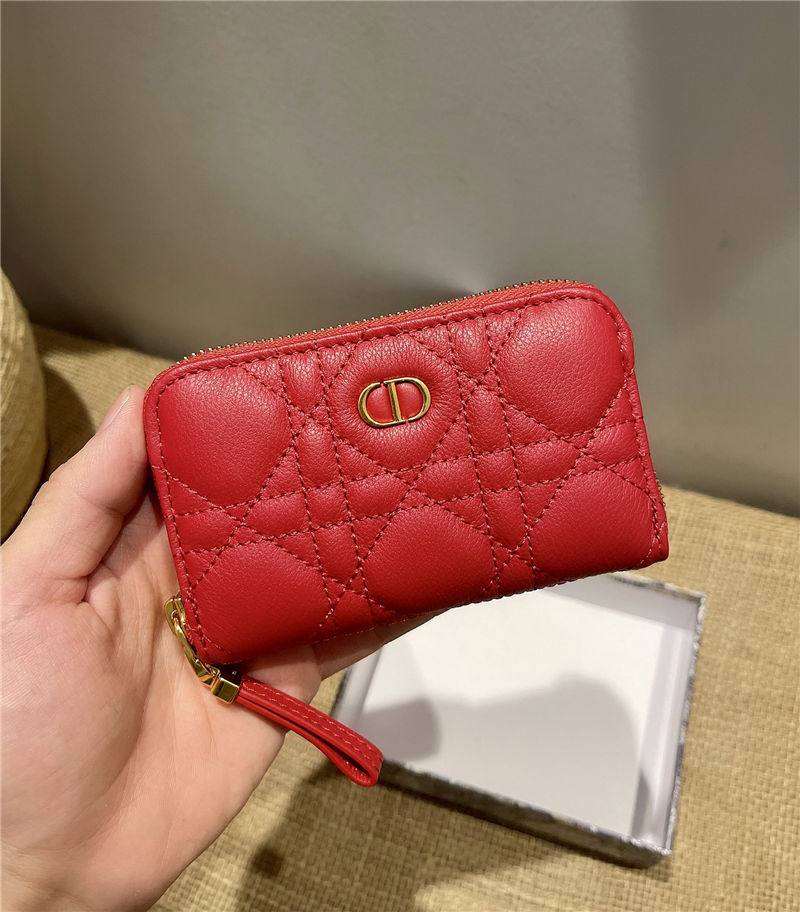 Dior CARO DETACHABLE CARD HOLDER Supple Cannage Calfskin Red High