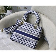 MEDIUM LADY D-LITE BAG Houndstooth Embroidery Blue High