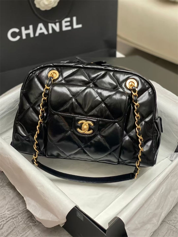 Chanel BOWLING BAG AS4905 Calfskin & Gold-Tone Metal Black A