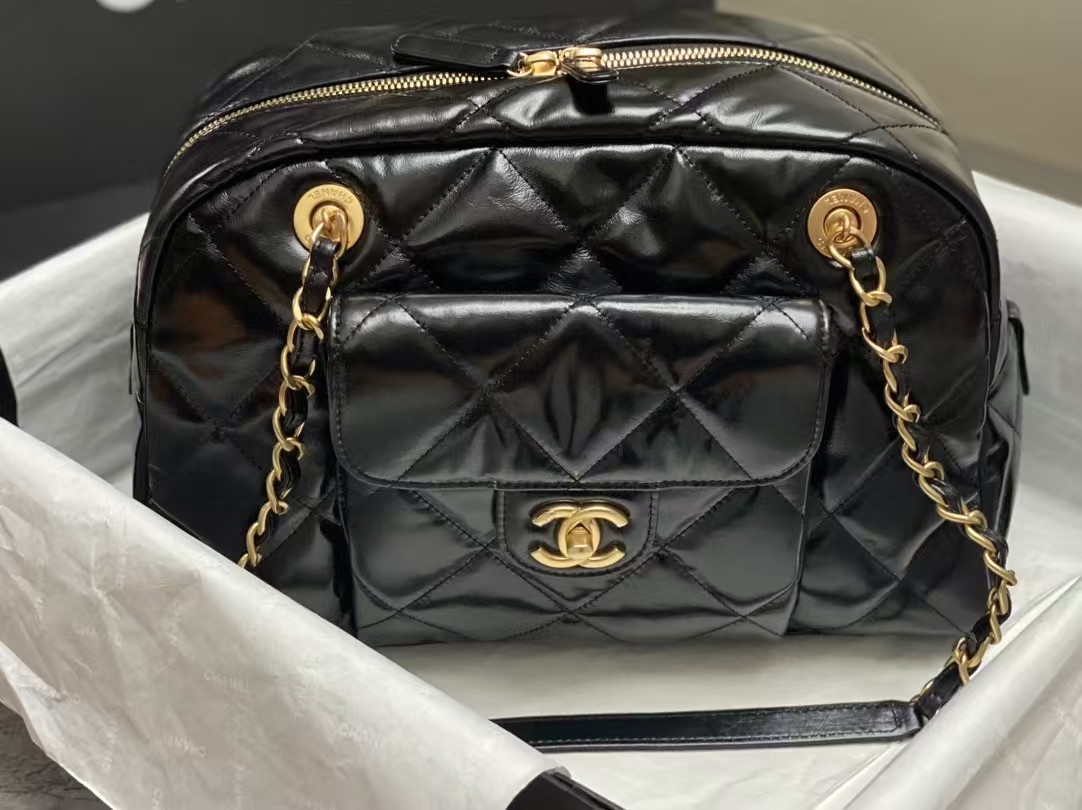 Chanel BOWLING BAG AS4905 Calfskin & Gold-Tone Metal Black A