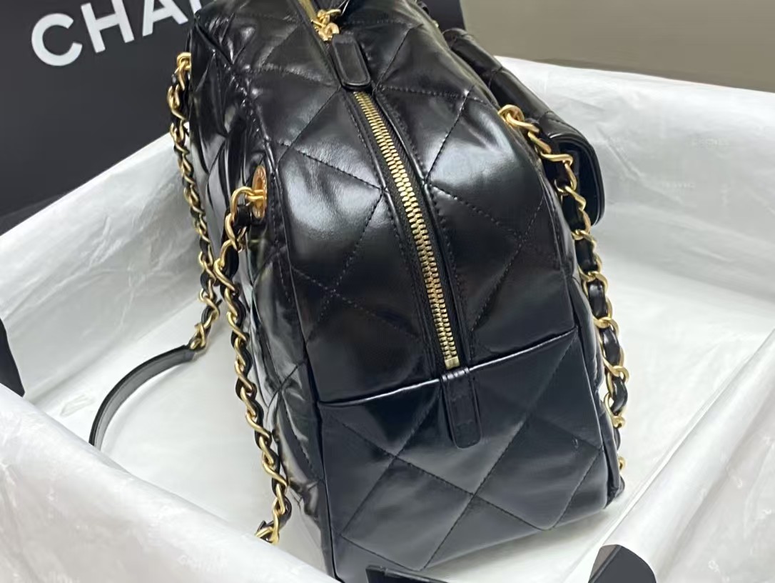 Chanel BOWLING BAG AS4905 Calfskin & Gold-Tone Metal Black A