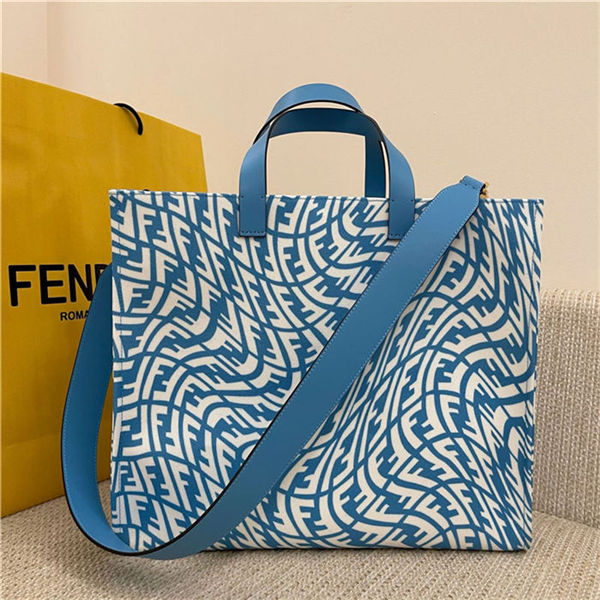 Fendi SHOPPER glazed canvas bag Blue High