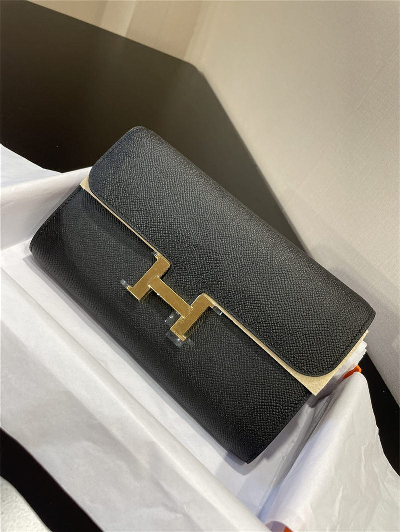 Hermes Constance Long Wallet Epsom Calfskin Gold-Metal In Black High