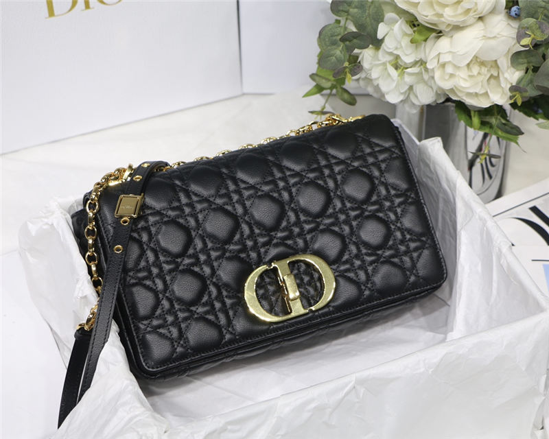 LARGE Dior CARO BAG Supple Cannage Calfskin Black High