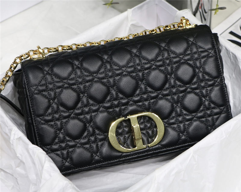 LARGE Dior CARO BAG Supple Cannage Calfskin Black High