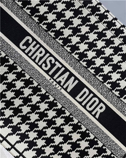 LARGE Dior BOOK TOTE Houndstooth Embroidery Black and White High