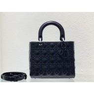 MEDIUM LADY Dior Cannage Calfskin with Diamond Motif Black High